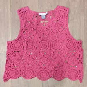 Pink Crochet Sleeveless Cropped Top